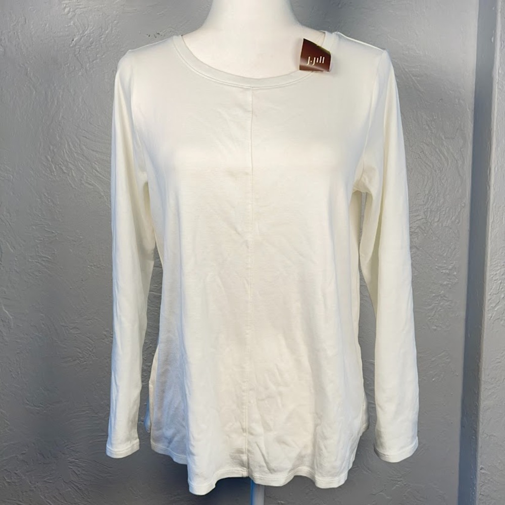 J Jill NWT Women's M Petite White Pima Cotton Long Sleeve Tunic Top